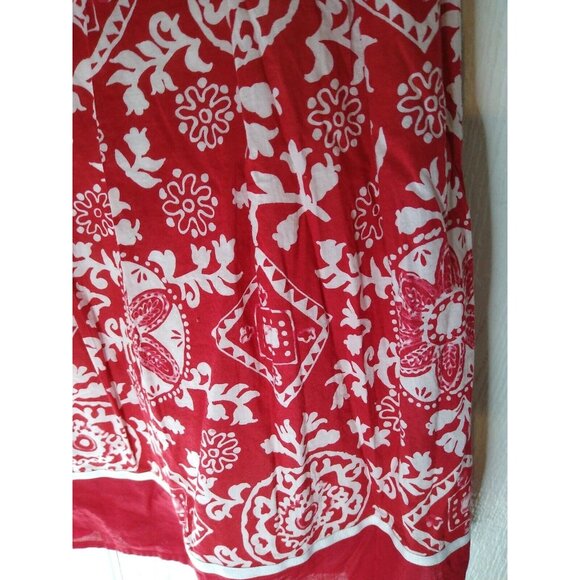 NY Collection Women's Size M Red Cotton Floral Lined Skirt Sash Midi Length - Picture 2 of 7